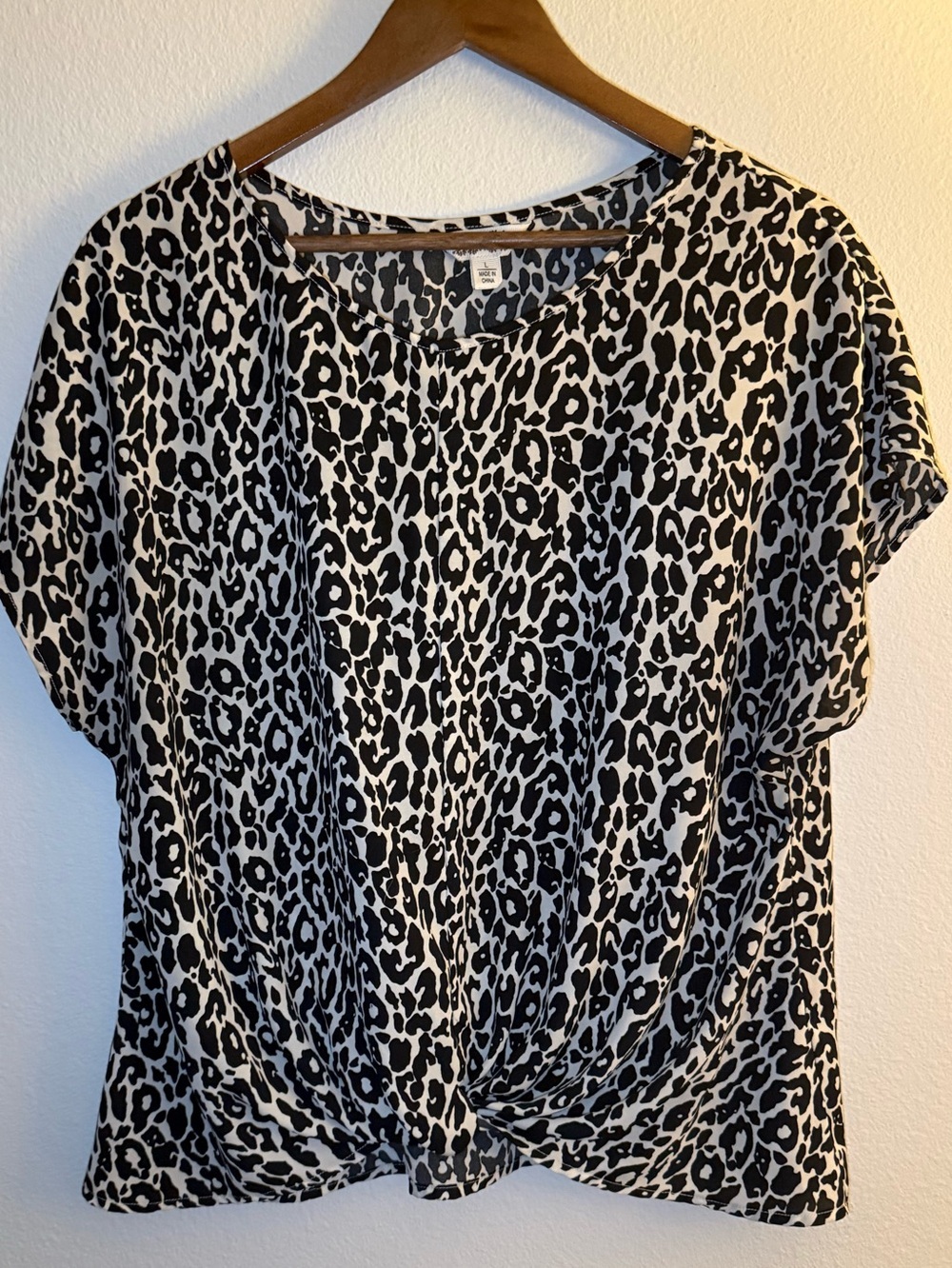 krazy kat Black and Cream Leopard Print Twist-Front Blouse